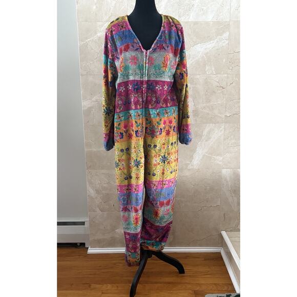 Natural Life One Piece Jumpsuit Pajamas - M, Vibrant Boho Fleece Slumber Party - Picture 4 of 12